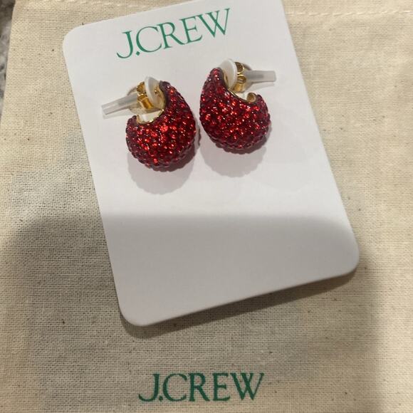 J. Crew Sugar Disco Hoops Elegant Red Crystal Stud Earrings - Picture 5 of 7